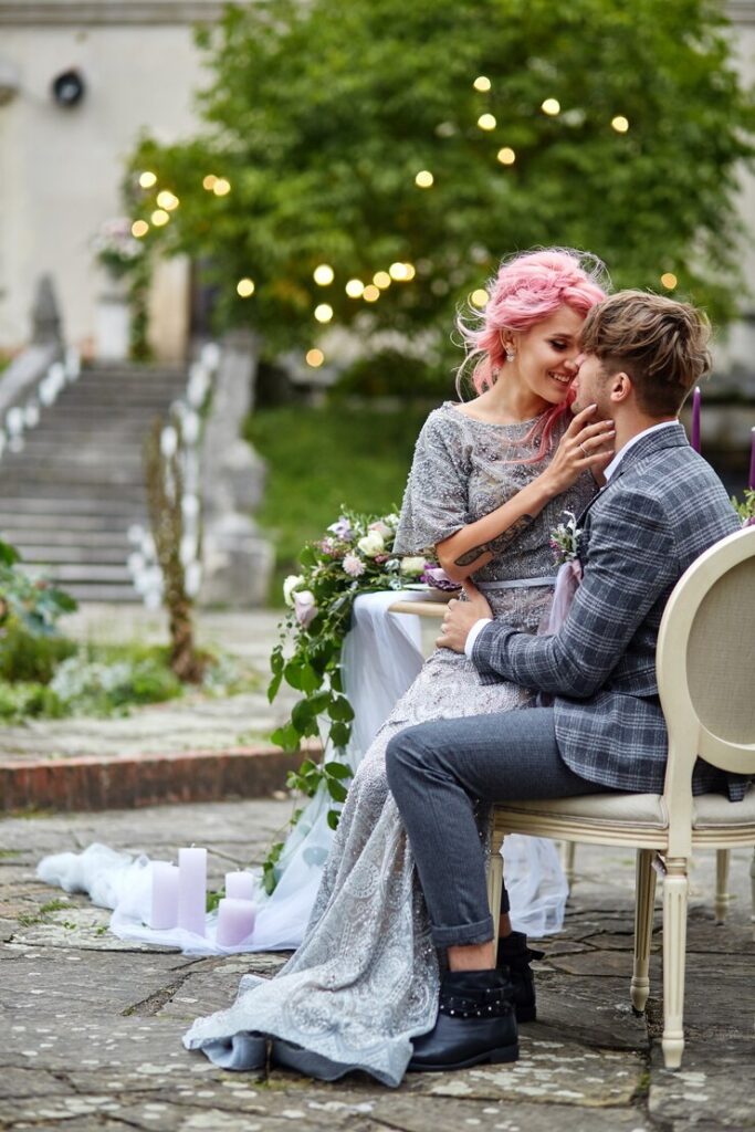 Woman with pink hair